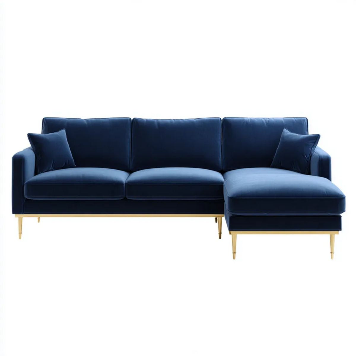 Granatowa sofa narożna w kształcie L z prawostronnym szezlongiem, aksamitny poliester, 280 × 160 × 85 cm