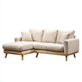 Beżowa sofa narożna w kształcie L z lewym szezlongiem z poliestru na nogach z litego drewna, 230 × 150 × 85 cm