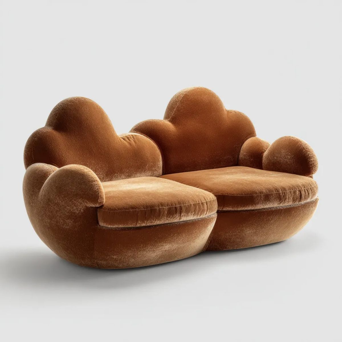 Brązowa sofa dwuosobowa z aksamitu o obłych kształtach, 180 x 95 x 80 cm