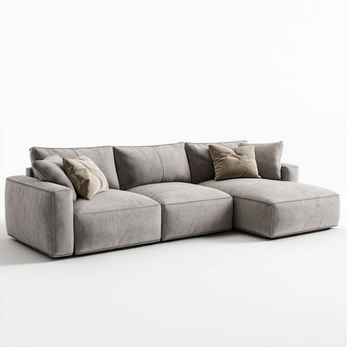 Szara sofa narożna 3-osobowa z prawostronnym szezlongiem, tapicerka poliestrowa, 280 × 160 × 85 cm